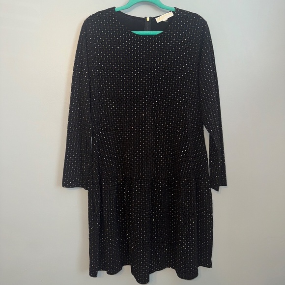 Michael Kors Black Gold Glitter Dot Long Sleeve Stretch Flounce Dress Size 1X - Picture 3 of 9